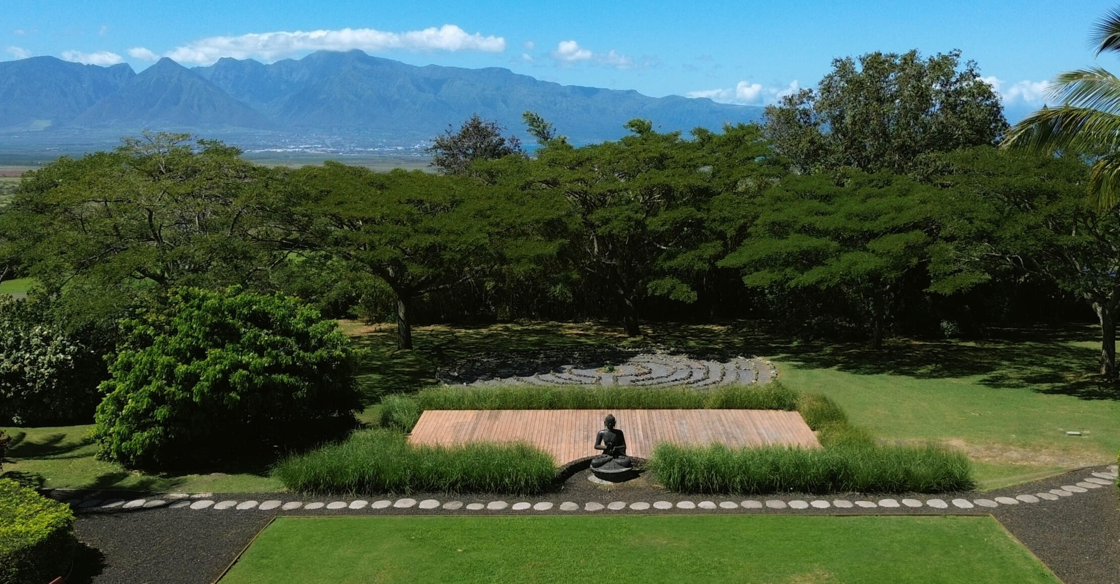 Meditation lawn with West Maui in the background